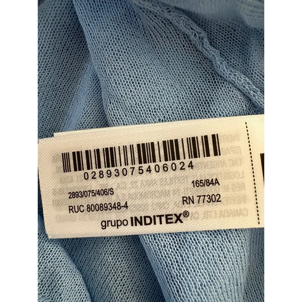 Zara Women Polo Top Sleeveless Knit Top Light Blue V-Neck Elastic Hem Size S NWT